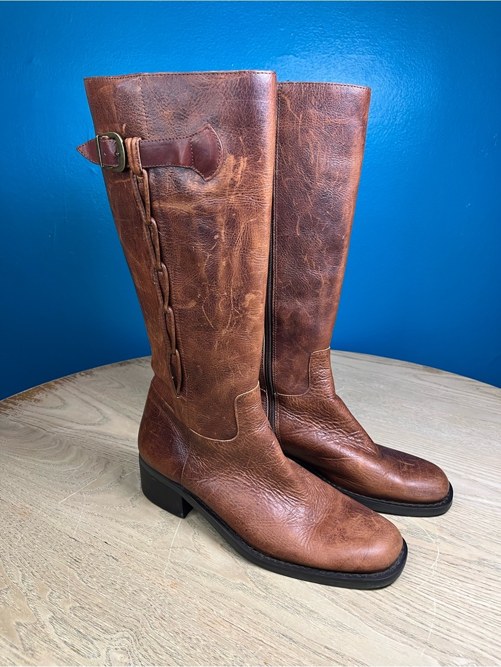Vintage Campus Style Brazilian Leather Whipstitch Boots Brown Women’s Size 9.5